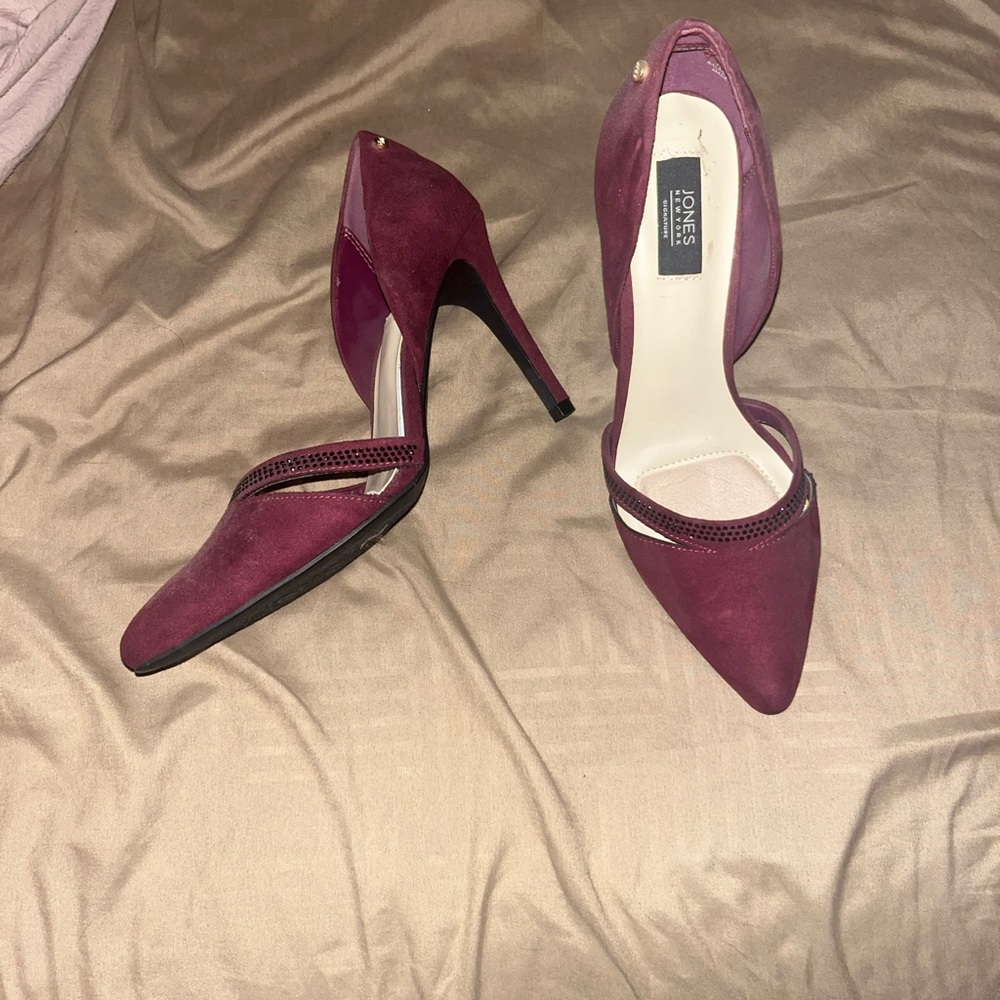 Burgendy and rhinestone heels